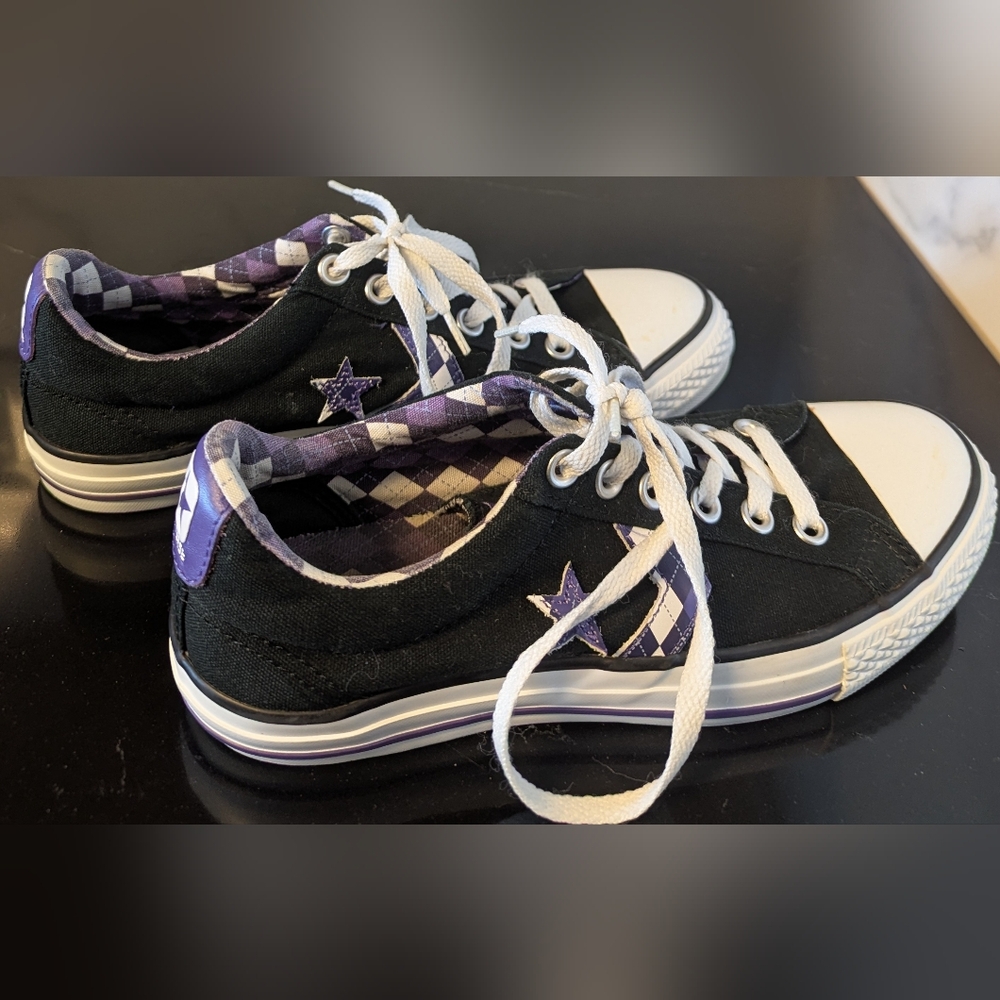 Converse One Star Low Top Purple Plaid Accent Sneakers Sizes M  6.5 W 8.5 $84.99 - Picture 5 of 8